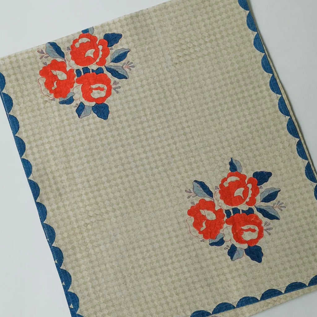 Hand Block Printed Table Runners - Orange and Blue Floral
