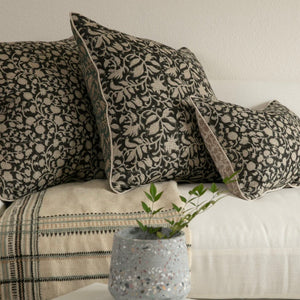 Black / Silver Floral Hand Block Pillow