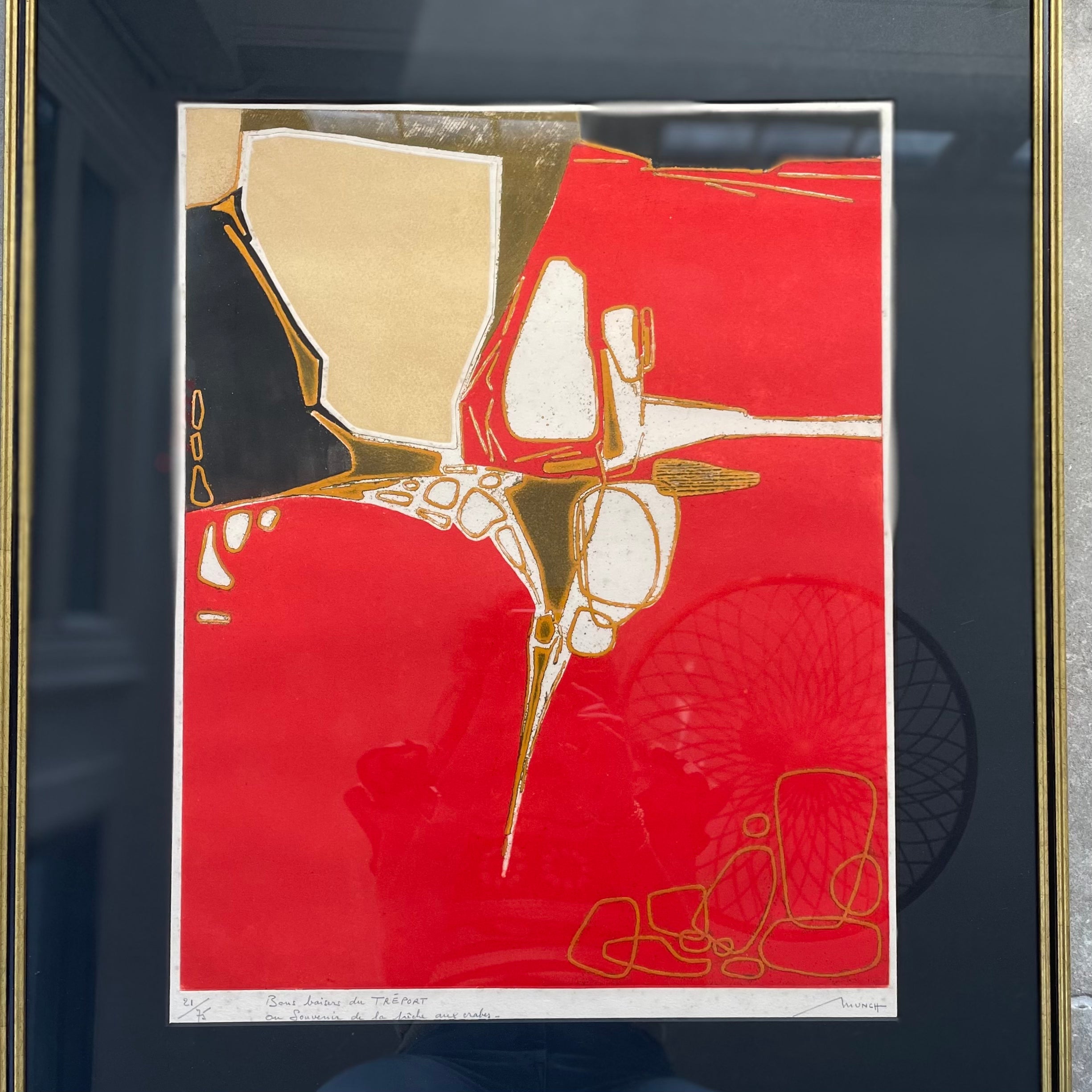 Signed Mid-Century Abstract Print By Bernard Munch