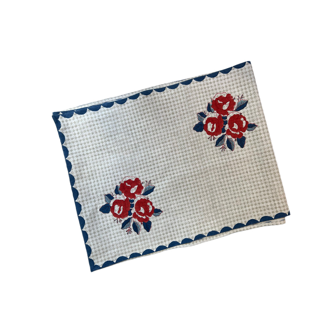 Hand Block Printed Table Runners - Orange and Blue Floral