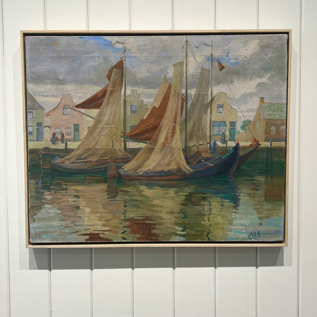 Antique Dutch Sail Boat Painting