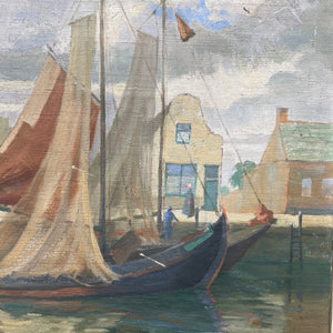 Antique Dutch Sail Boat Painting