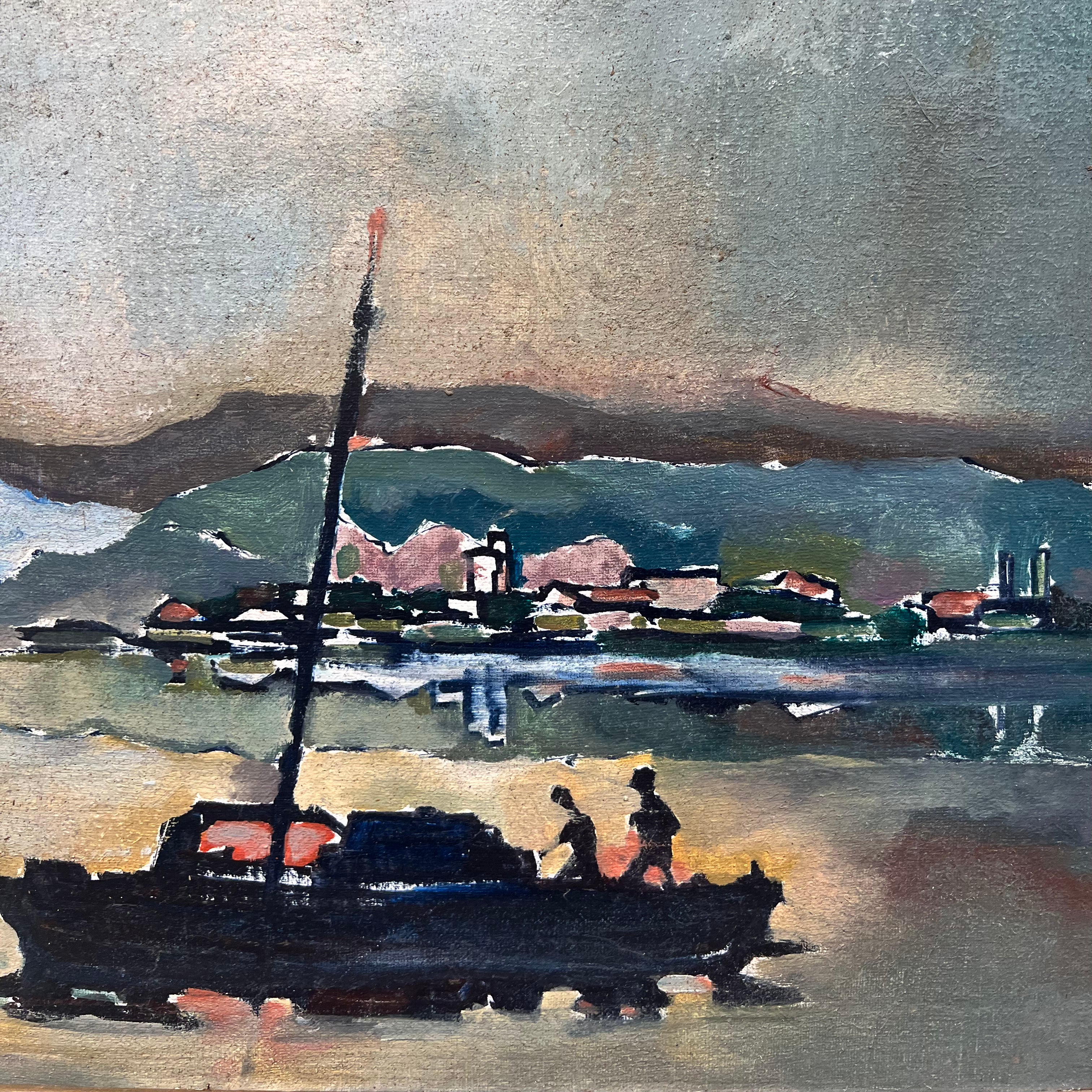Boat at Sunset - Oil on Canvas