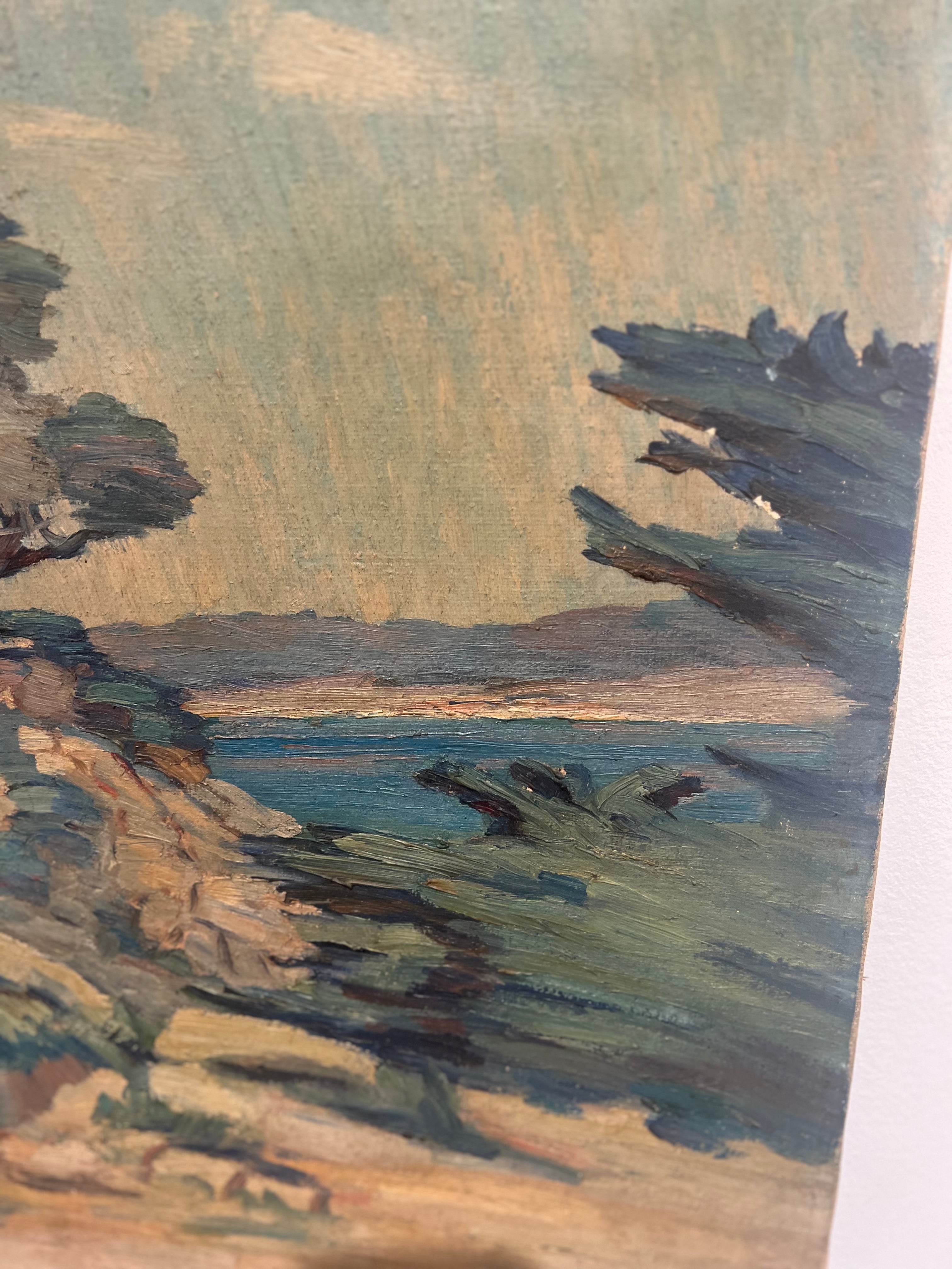 Coastal Antique Impressionist Painting