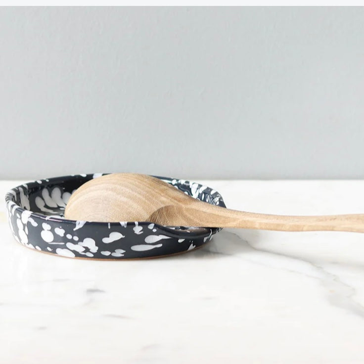 Classic Spoon Rest, Black with White Splatter