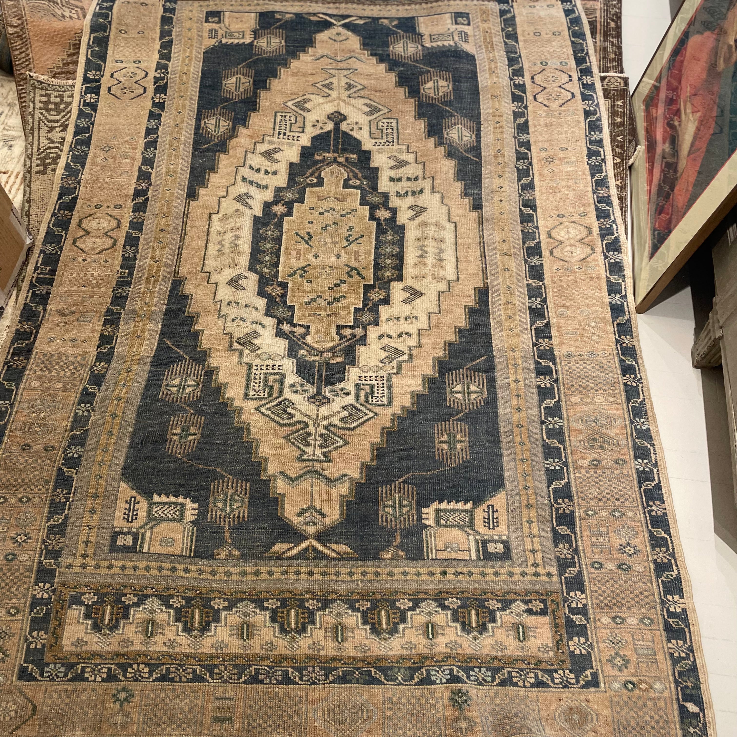 Vintage Blue / Cream Turkish Oushak  Rug