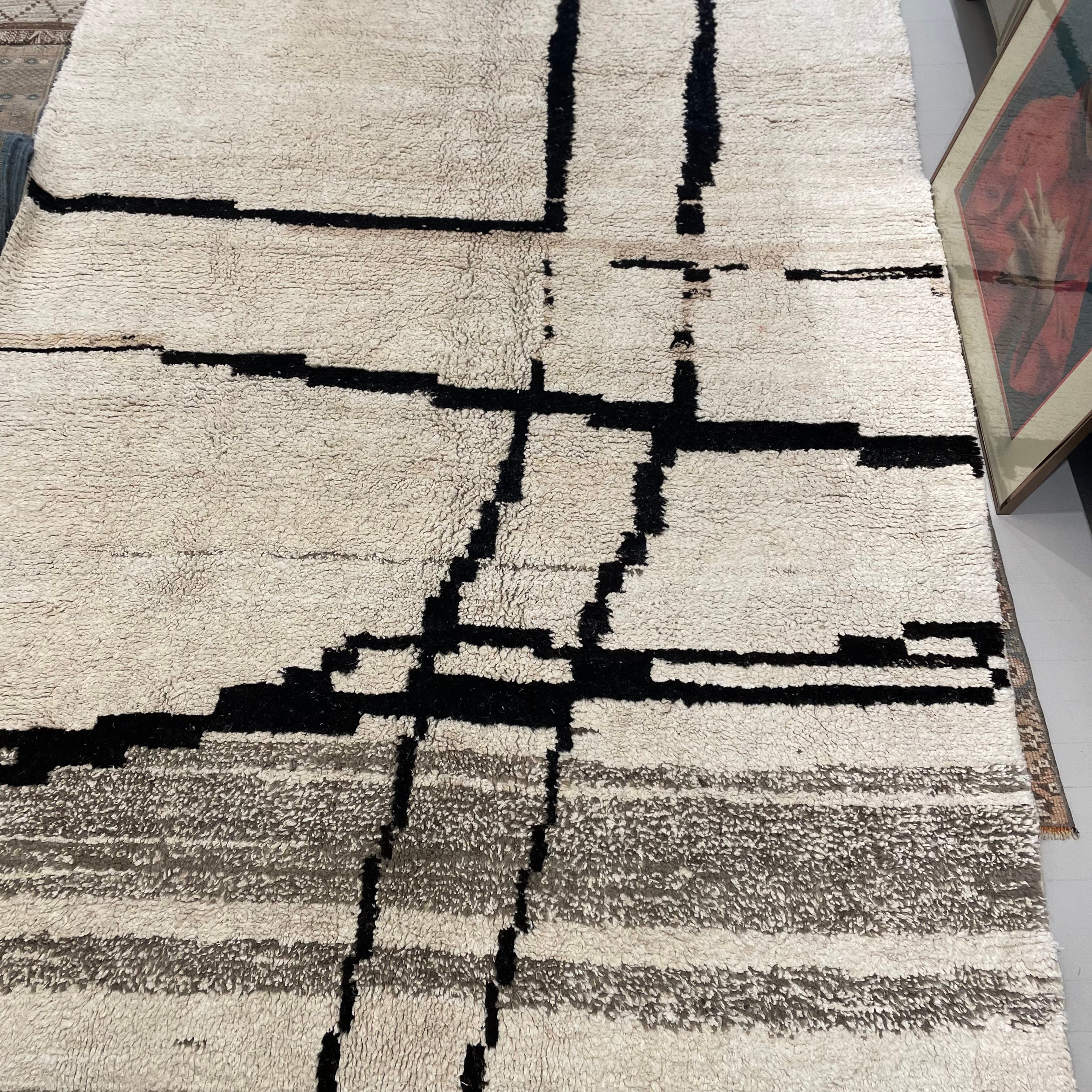 Cream / Black Handmade Turkish Rug