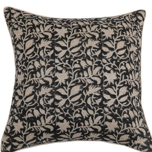 Black / Silver Floral Hand Block Pillow