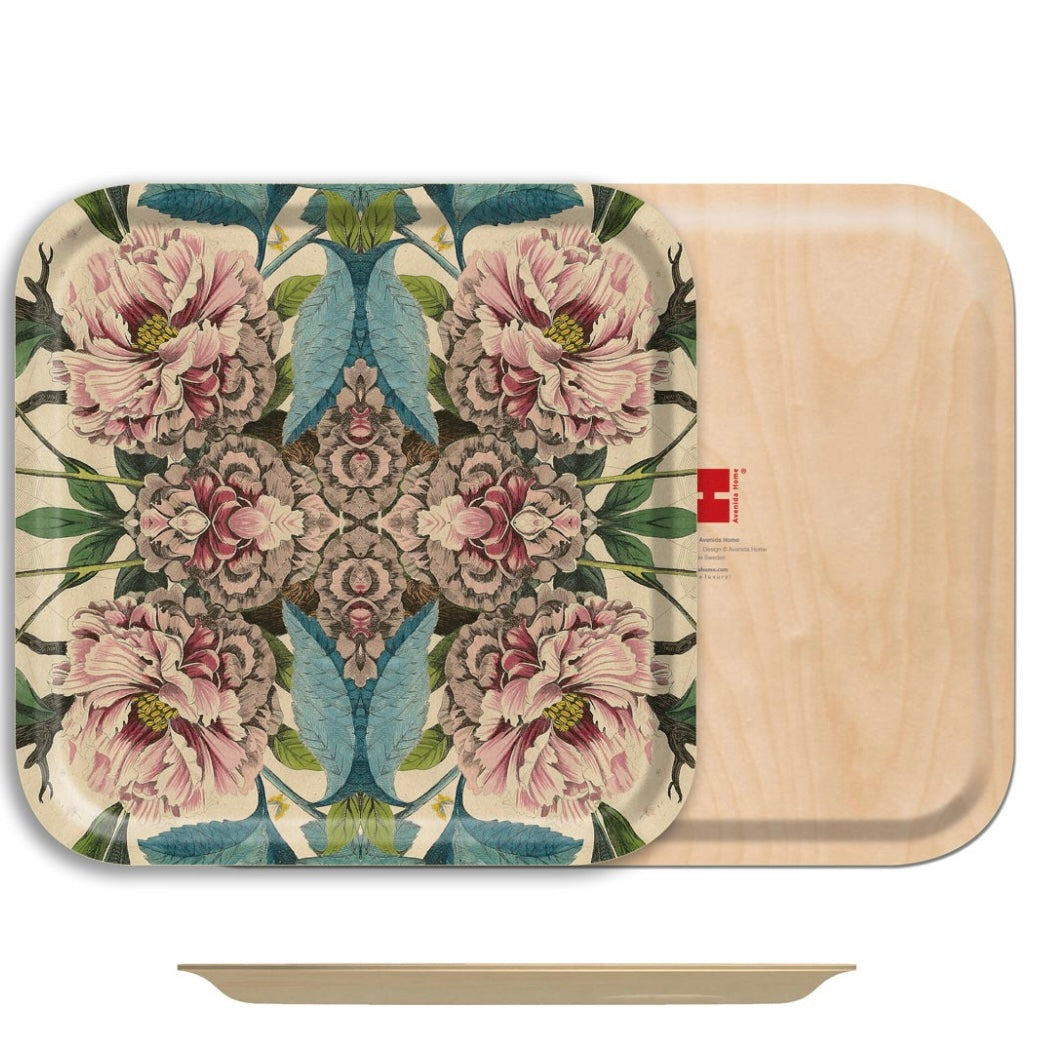 Decorative Peonies Square Birch Wood Tray