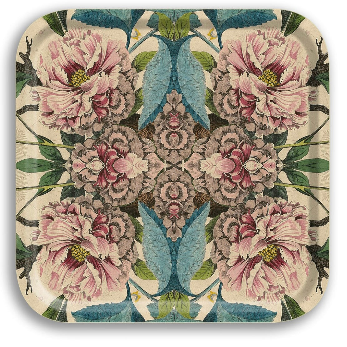 Decorative Peonies Square Birch Wood Tray