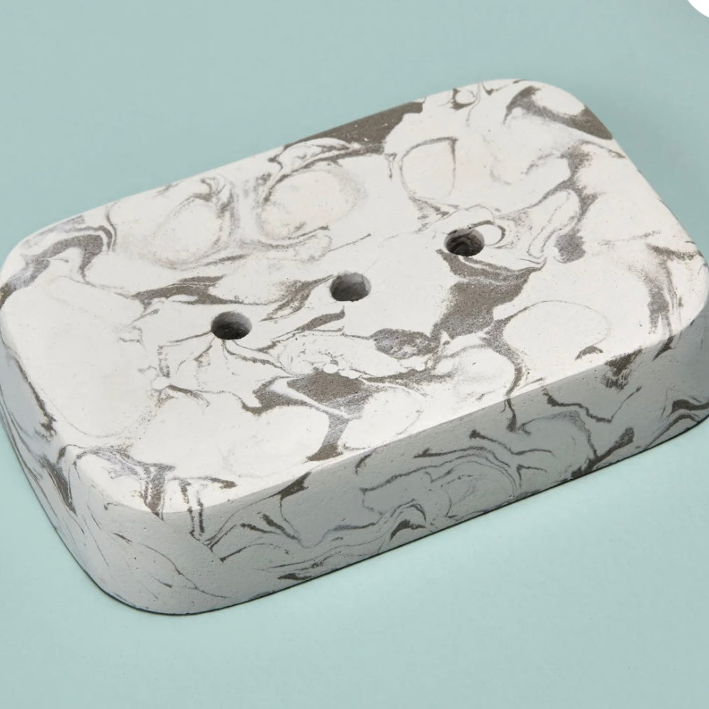 Marbled Cement Soap Dish, Gray