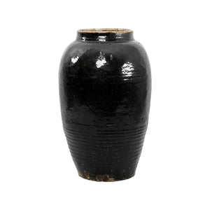 Vintage Black Glazed Jar - 22" Tall