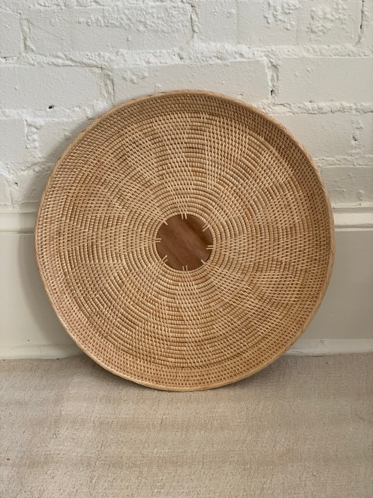 Large Round Tray with Palm Leaf Center