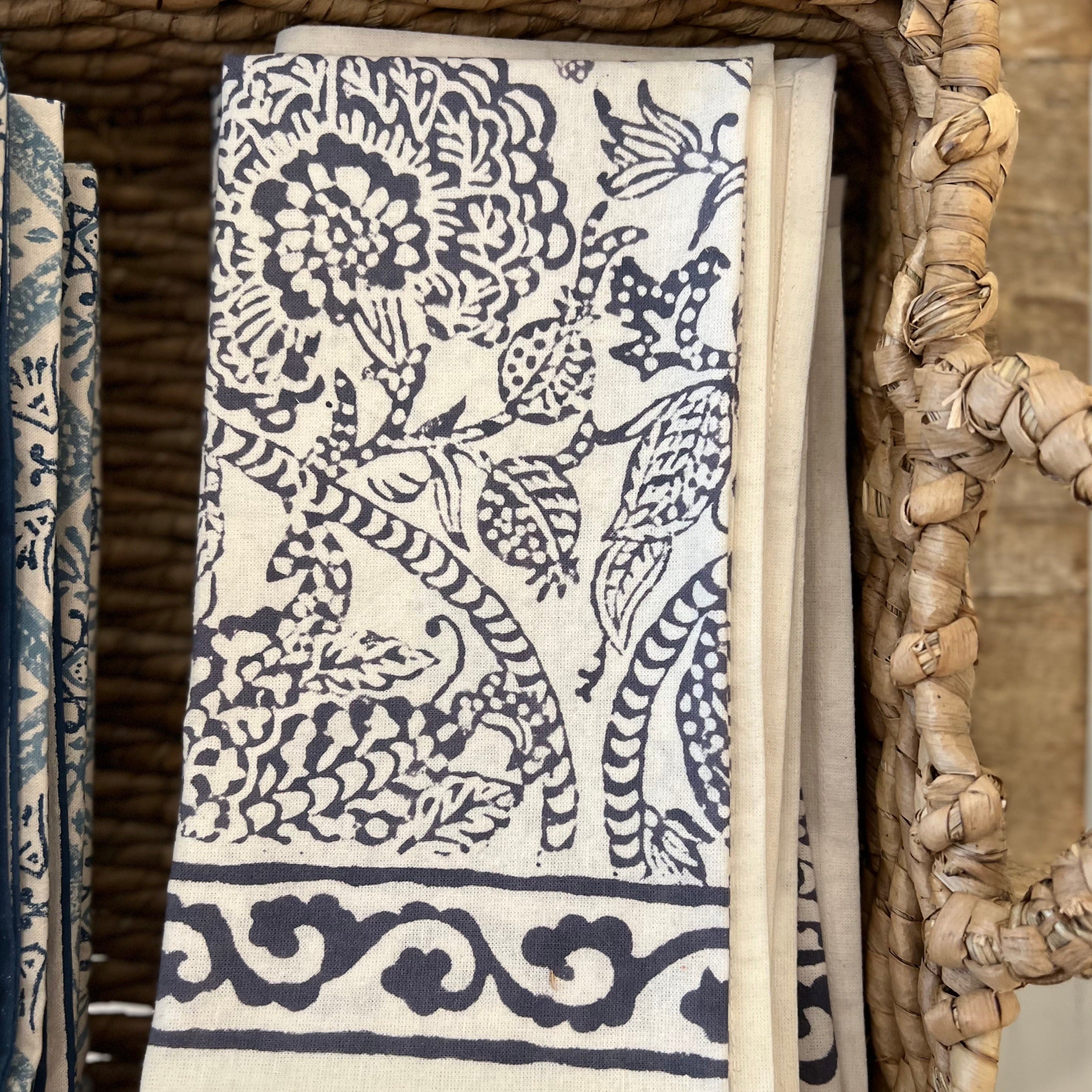 Ivory & Slate Blue Floral Napkin & Placemat