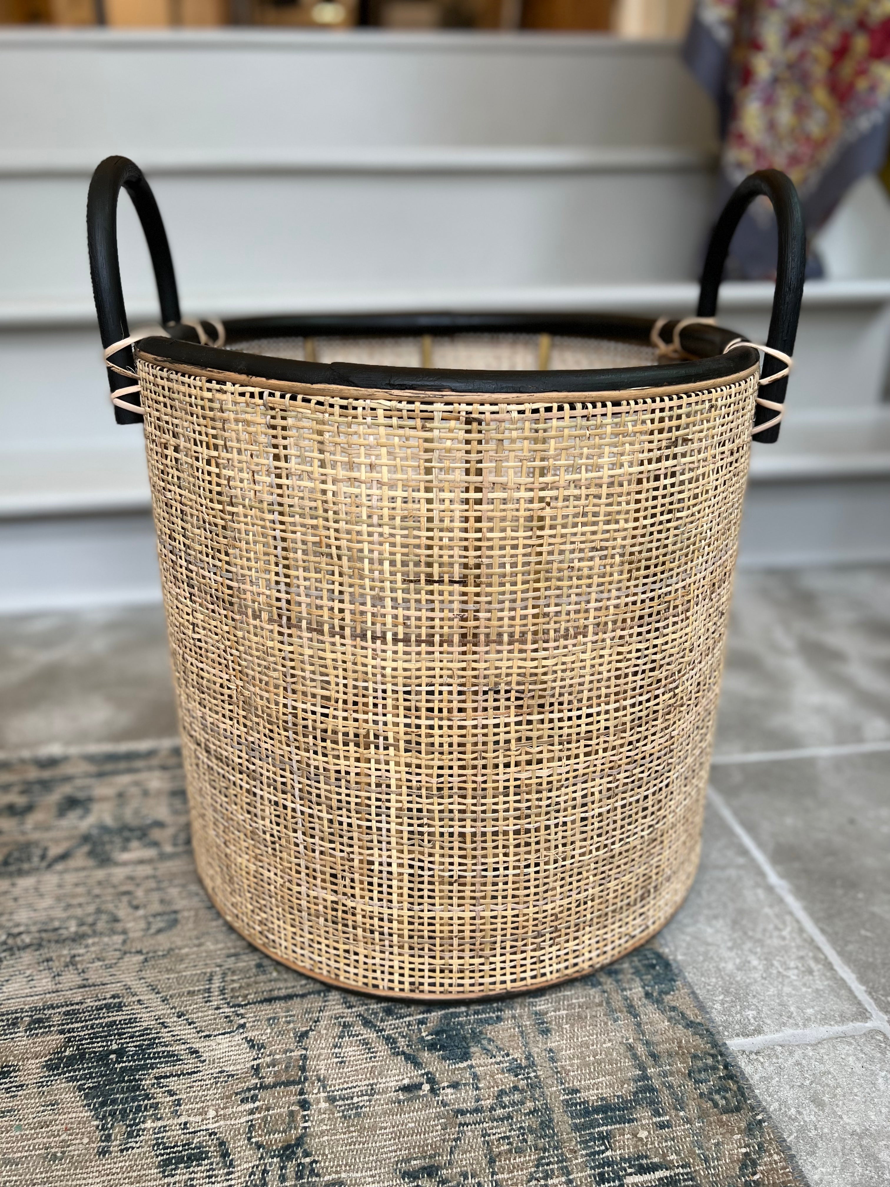 Natural and Black Baskets with Handle - Set of 3