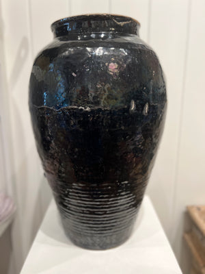 Vintage Black Glazed Jar - 22" Tall