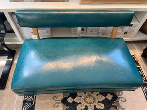 Mid Century Blue Leather Bench