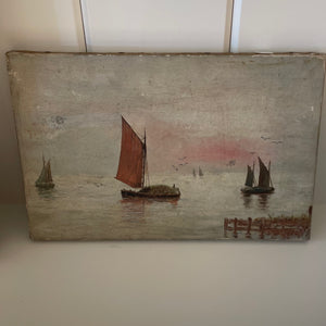 Small Antique Seascape Oil Painting