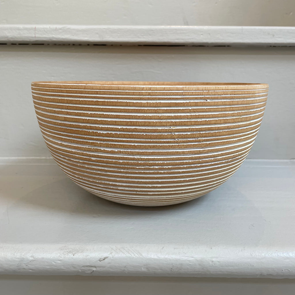 White Striped Mango Wood Bowl