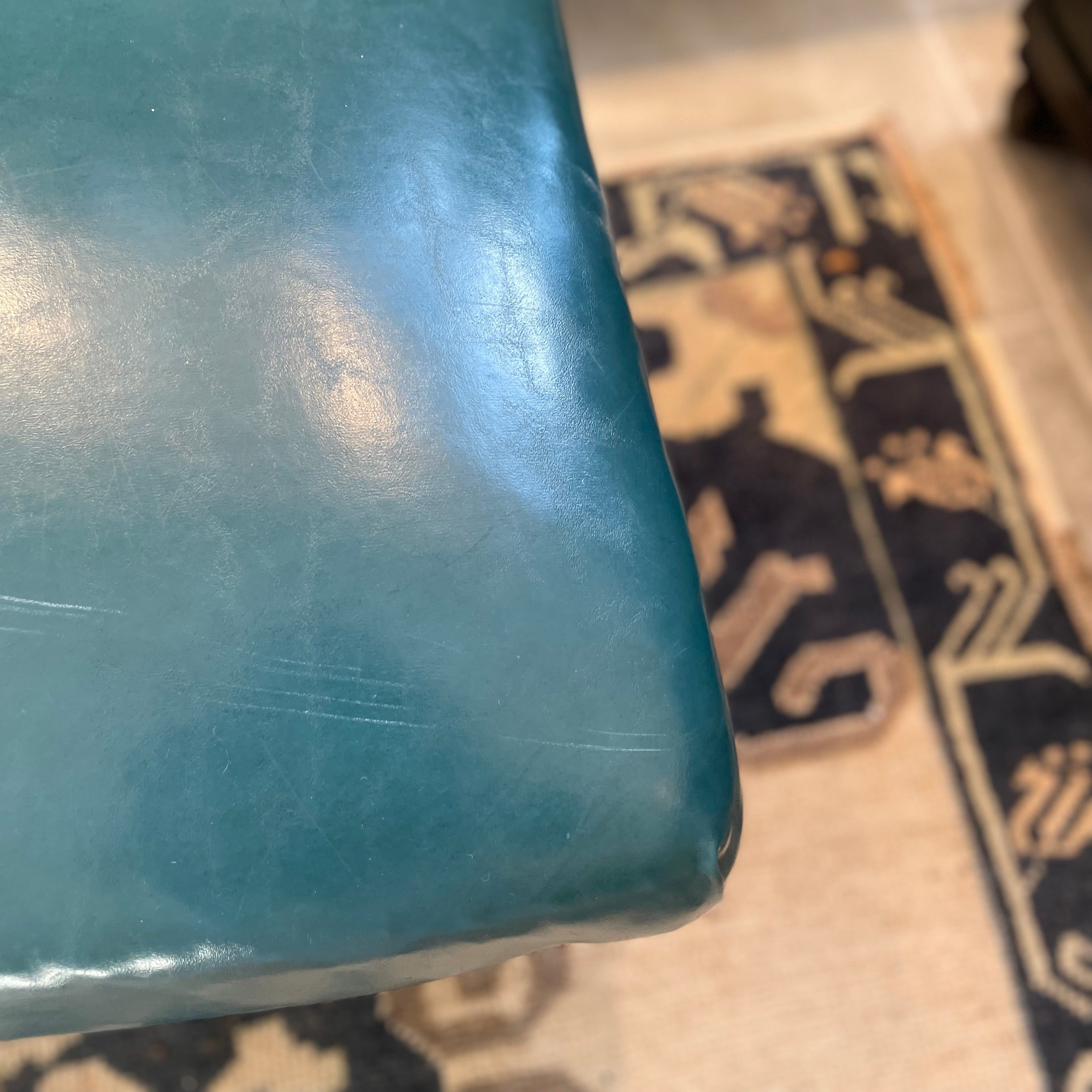 Mid Century Blue Leather Bench