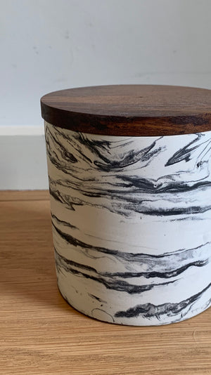 Marble Pattern Cement Container with Wood Lid