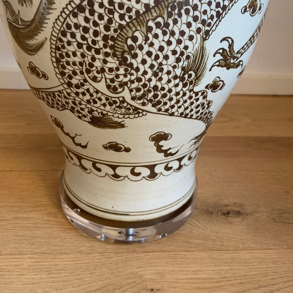 Brown & White Dragon Jar Lamp